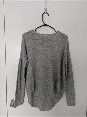 Relaxed Grey Crewneck Knit Sweater - Women's Casual Pullover
